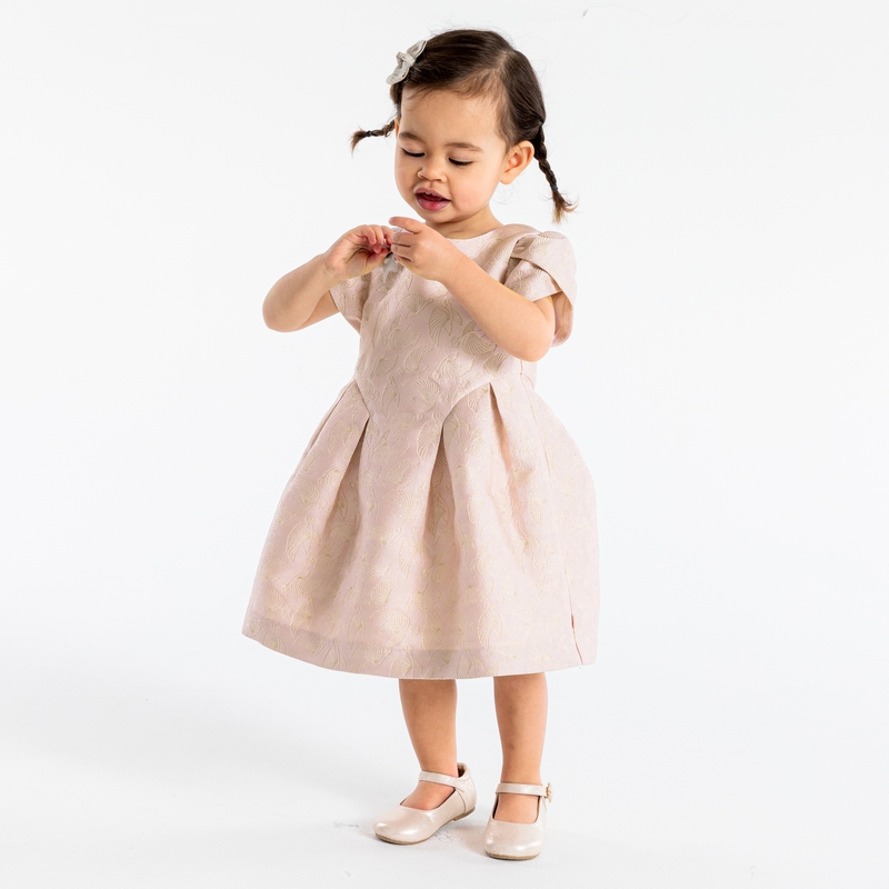 Robe de fête oiseaux brodés rose bébé fille