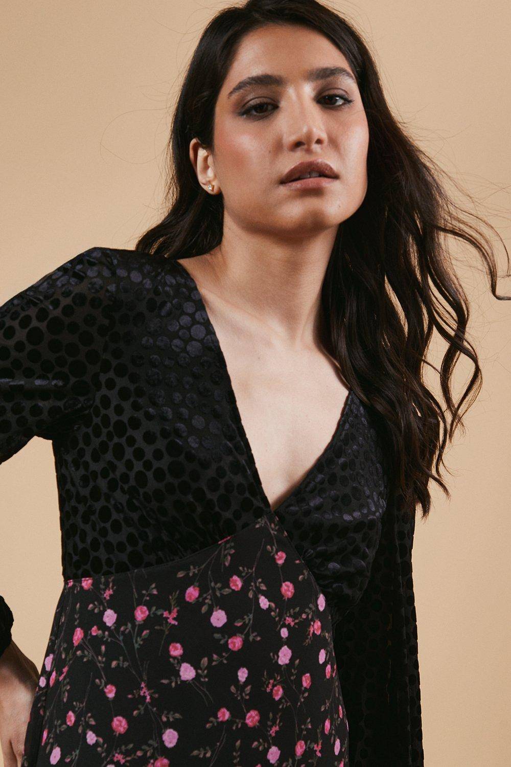 Oasis Robe Midi à Corsage Fleuri Pois pour Occasion