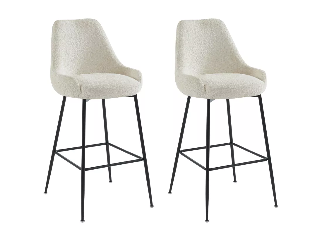 Lot de 2 tabourets de bar en tissu bouclette et métal noir - Blanc - TOYBA de Pascal Morabito