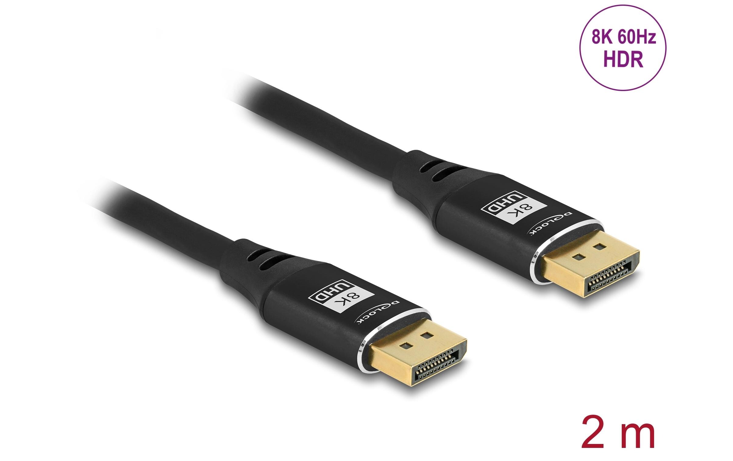 Kabel 8K 60 Hz DisplayPort - DisplayPort, 2 m, SchwarzDelock DisplayPort Kabel 8K 60 Hz 2 m schwarz Metall