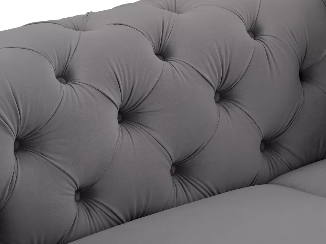 Canapé 3 places, fauteuil et pouf chesterfield en velours anthracite EDWINA