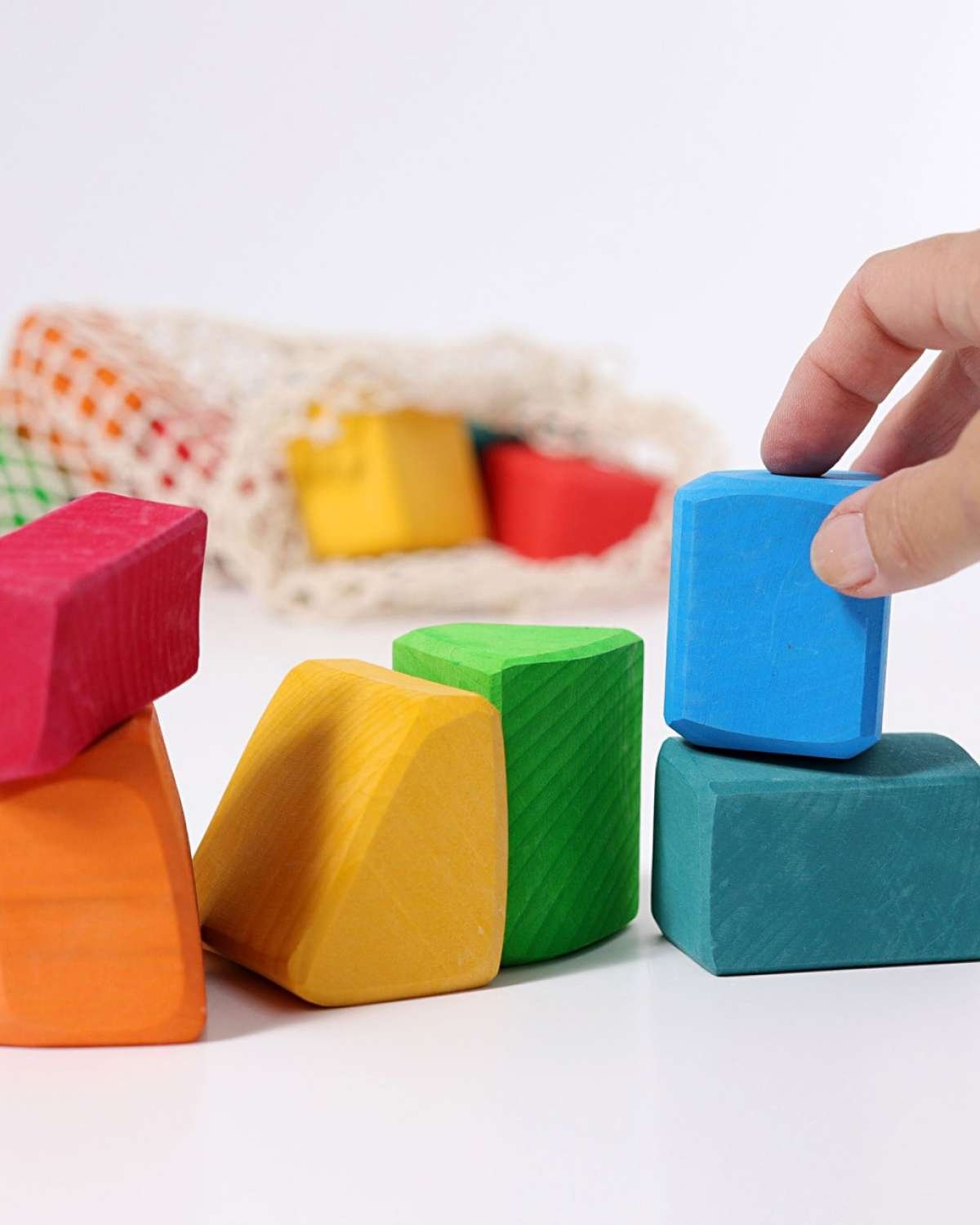 Treklosser, Store 15stk – Barn 0år+ | Colored Waldorf Blocks, Regnbuens Farger