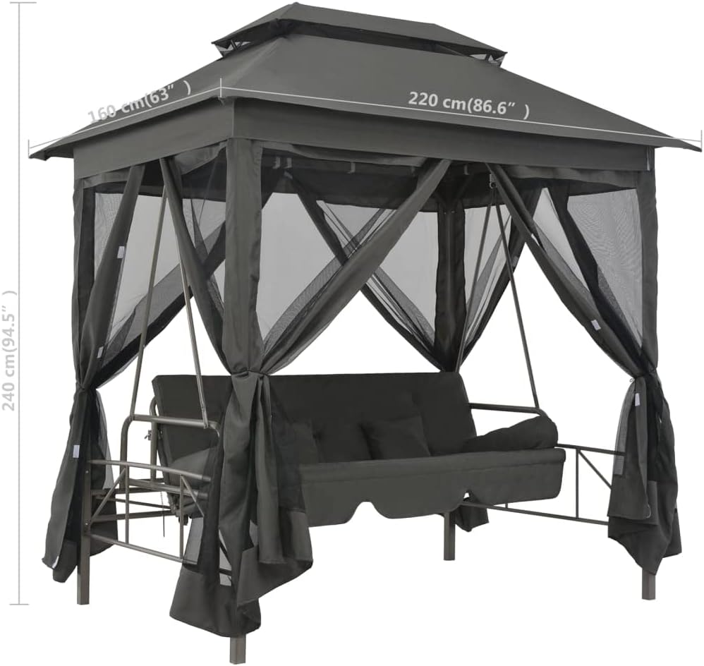 Refined Hollywoodschaukel Dach Bettfunktion Gartenschaukel Schaukelbank Liege Gartenschaukel mit Bettfunktion und Dach 220×160×240 cm Stahl