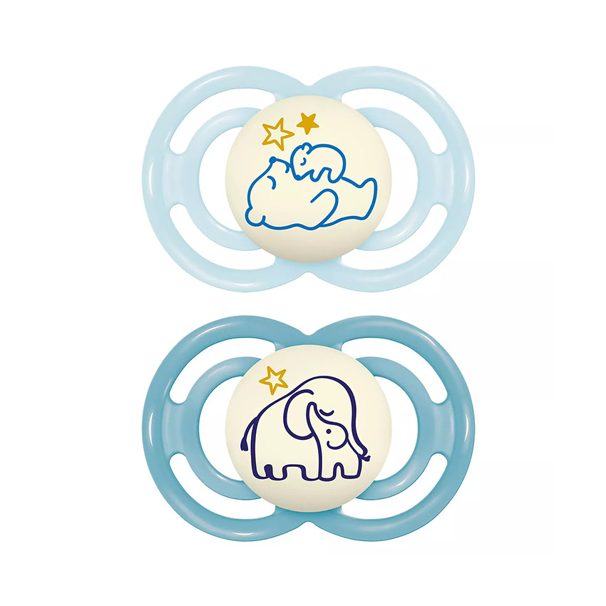 Lot de 2 sucettes silicone Perfect Nuit 6M+ animaux (modèle aléatoire)