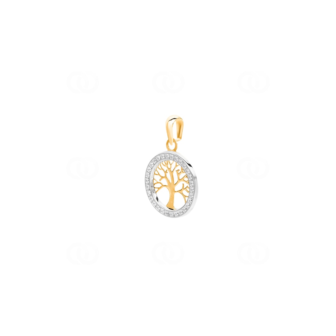 Anhänger 750/18 K Gelb- und Weissgold Lebensbaum mit Zirkonia