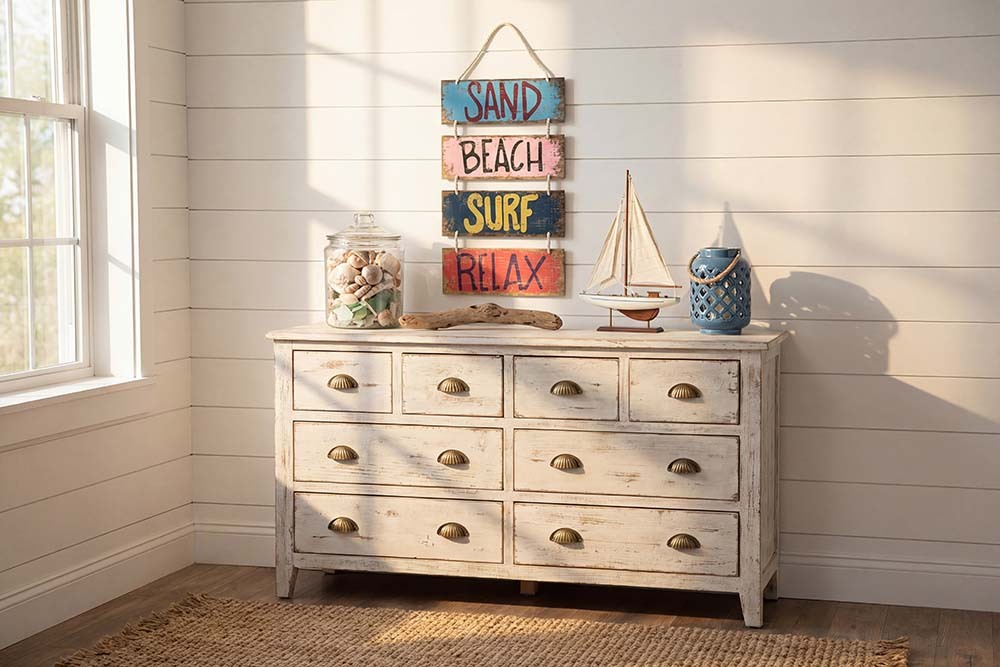Maritimes Wandschild SURF & BEACH 110cm buntes Holzdesign Deko-Schild