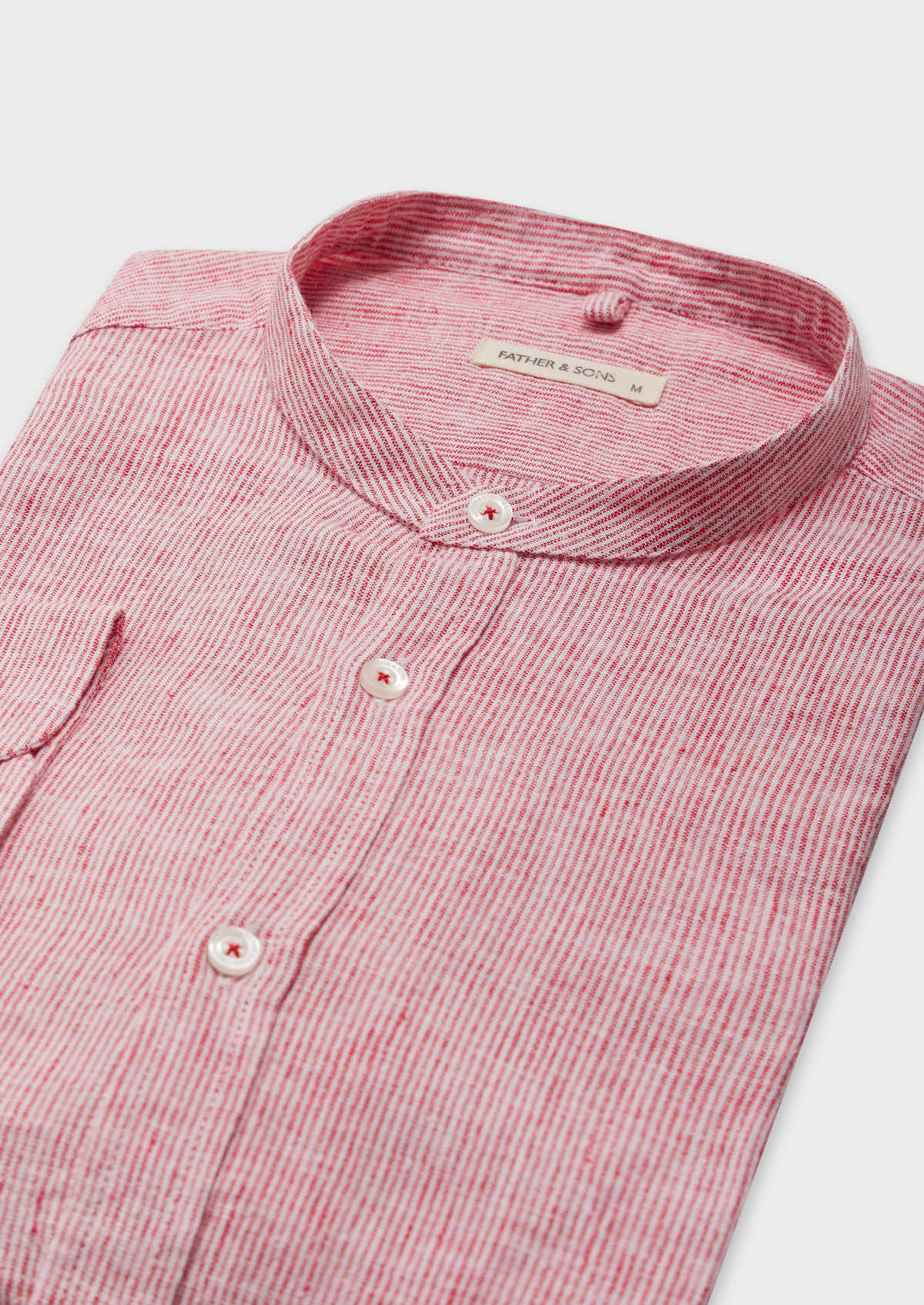 Chemise sport Slim en lin et coton blancs à rayures rouges à col officier