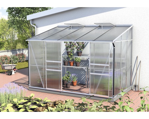 Aanbouwkas Vitavia Ida 6500, dubbelwandige polycarbonaat panelen 6 mm, 201x324 cm, aluminium