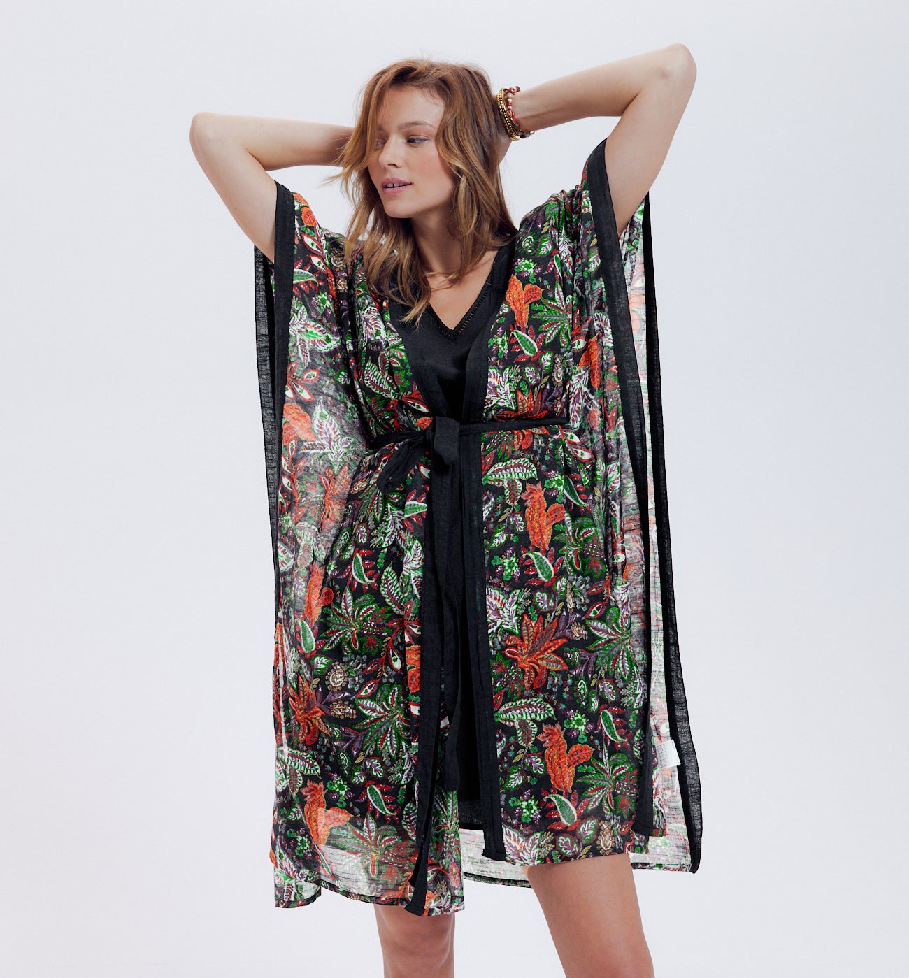 Kimono ceinturé imprimé - Imprimé noir