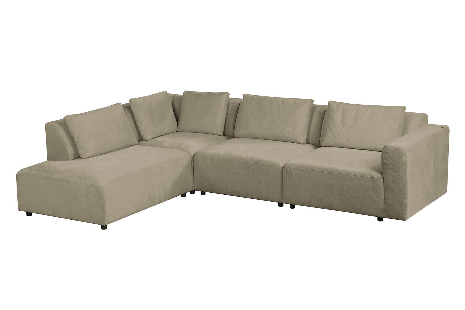 Cosmo hjørnesofa med ryggputer Oppsett 100. 3-seter med åpen ende venstre. Tekstil Fara Kitt med sorte ben