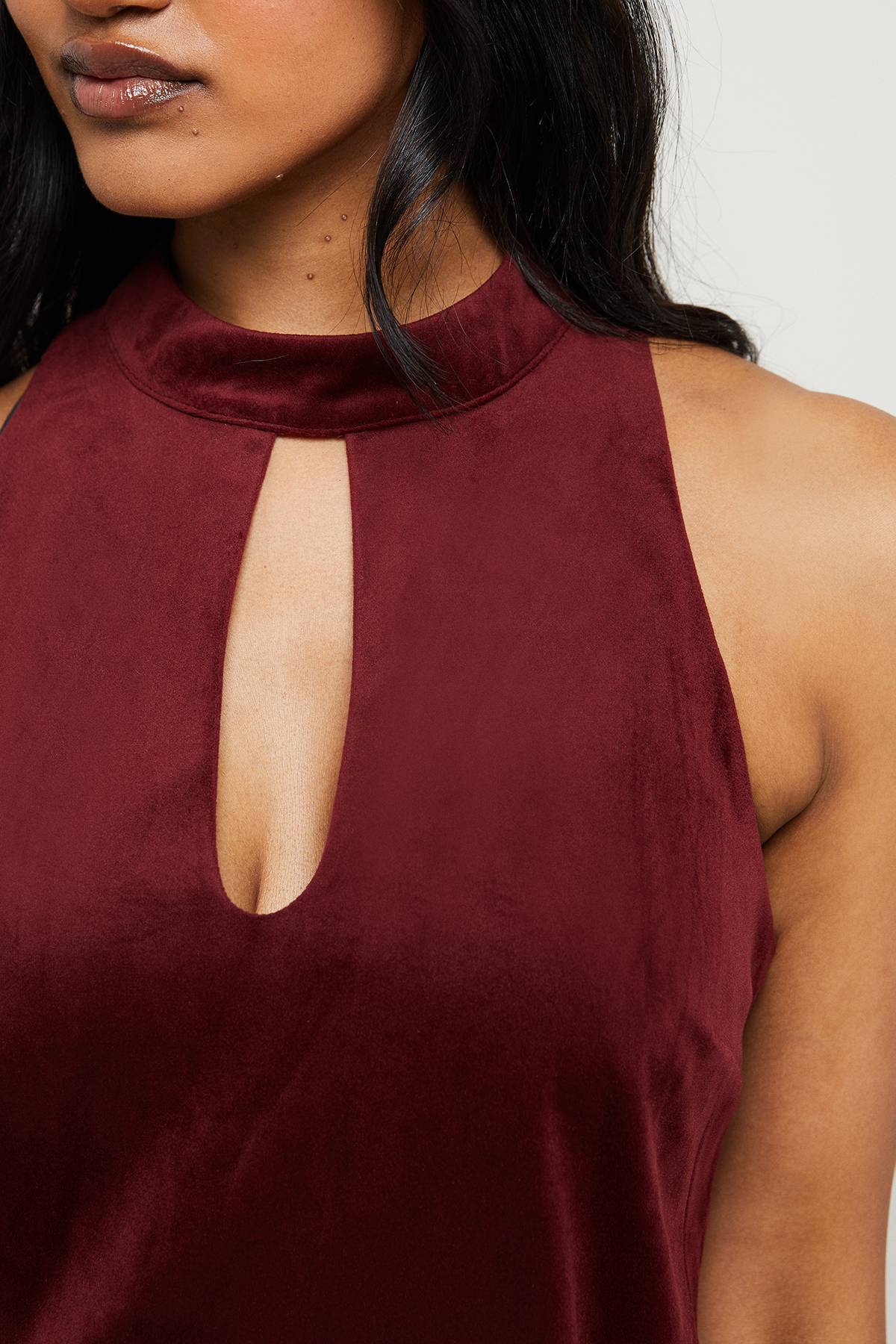 Warehouse Robe Mini Col Montant en Velours Contrecollé
