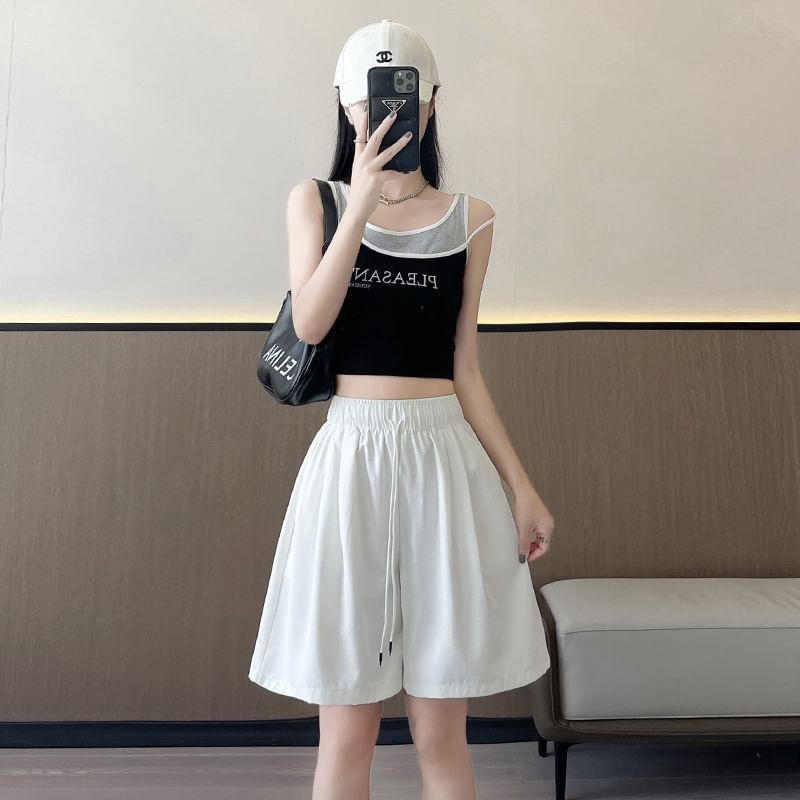 OGAWA - Hoge taille, effen shorts met trekkoord