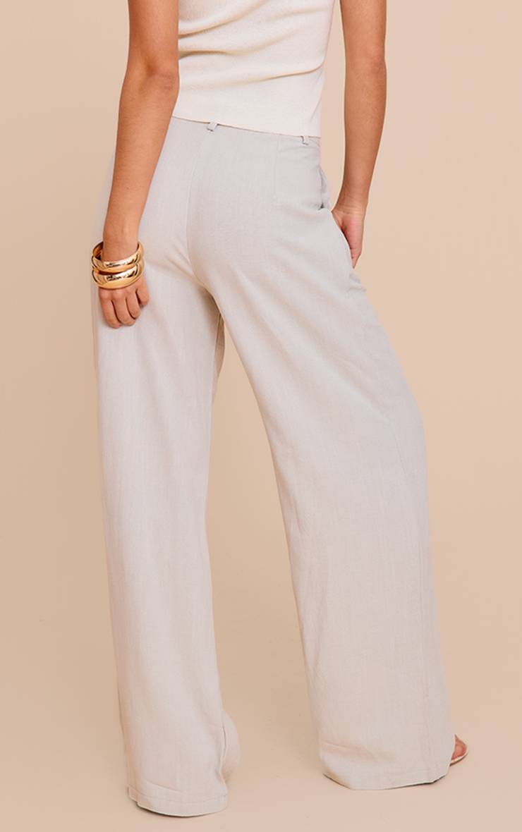 Gris Galet Pantalon Droit Ajusté Aspect Lin