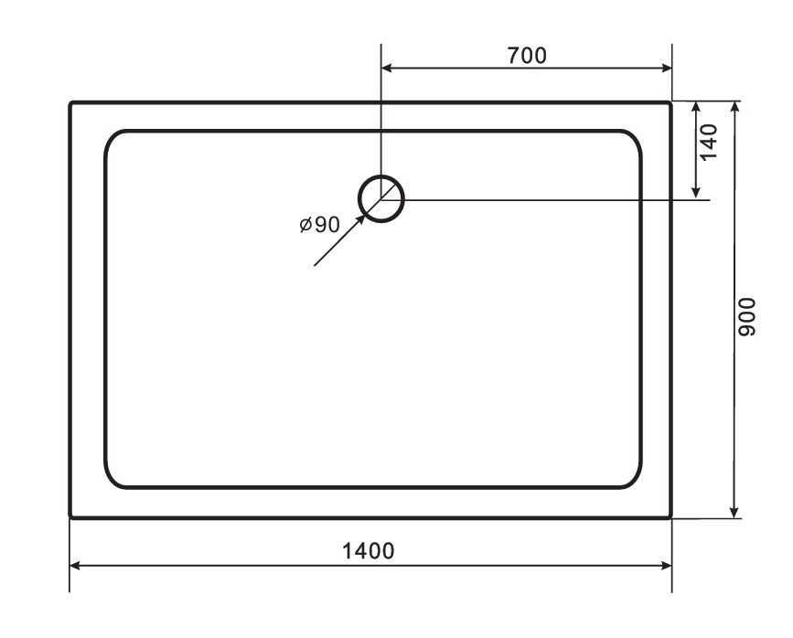 SaniGoods Flet douchebak rechthoekig 140x90x4cm