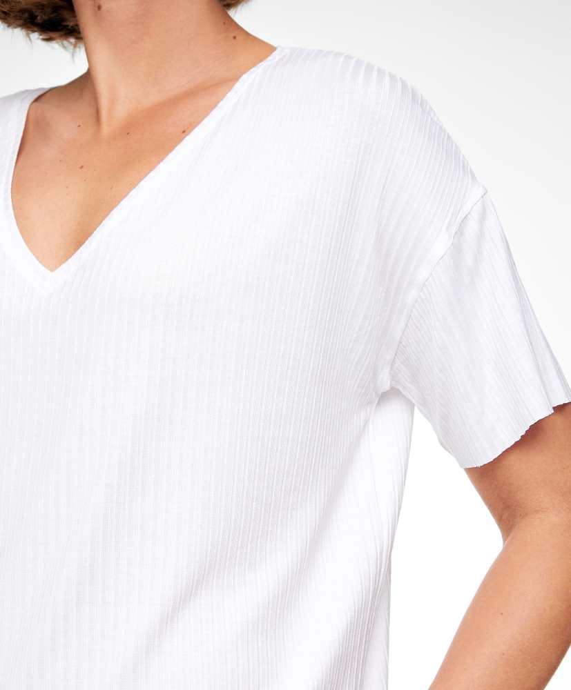 Camiseta de manga curta, malha canelada de liocel