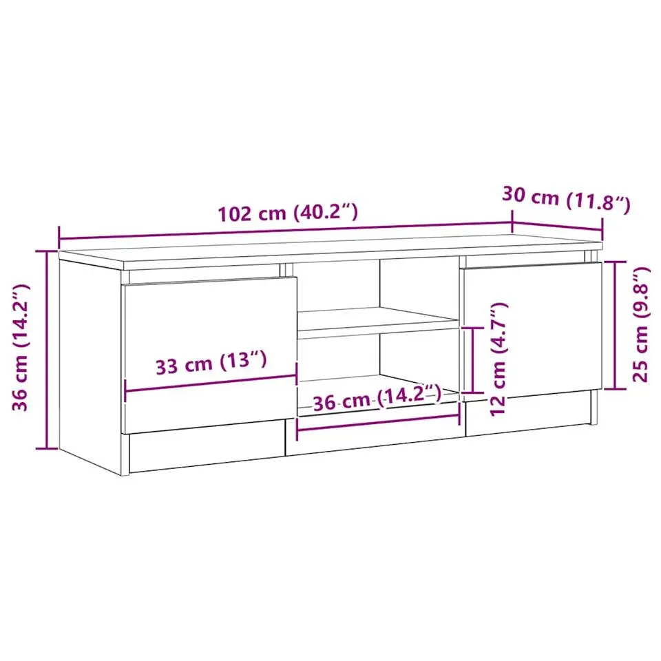 vidaXL - TV-meubel met legplank en 2 deuren - Zwart eiken - 102x30x36 cm