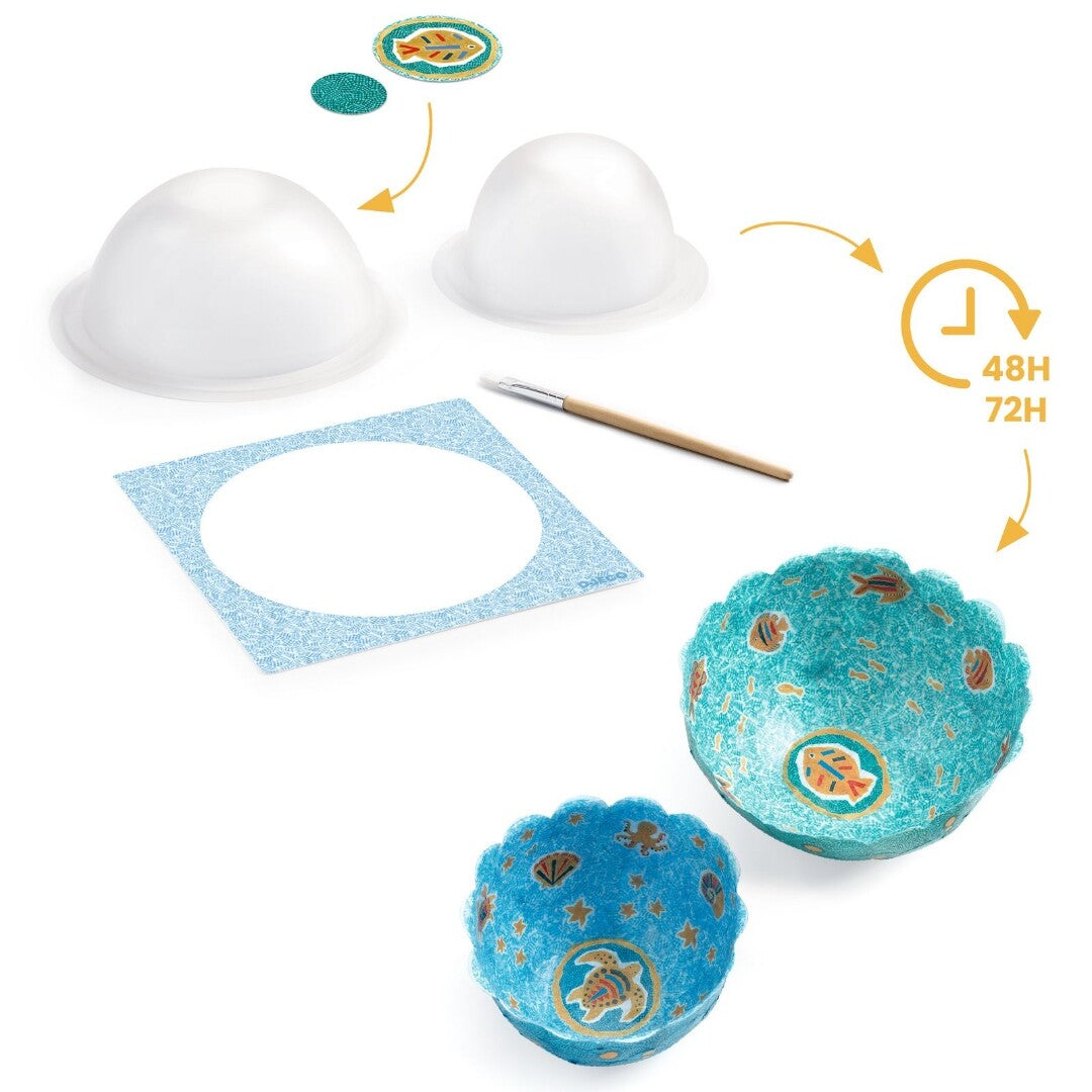 Djeco knutselset diy papier maché kommen - oceaan - 2st