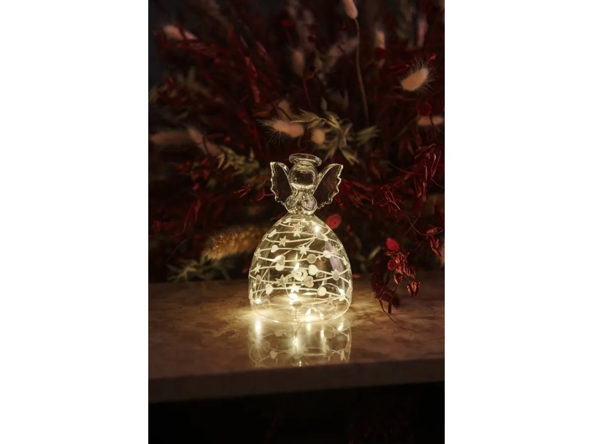 Sirius Home Sweet Christmas Angel, Dekorativ lysfigur, Transparent, Glas, 8 pære(r ), LED, Batteri