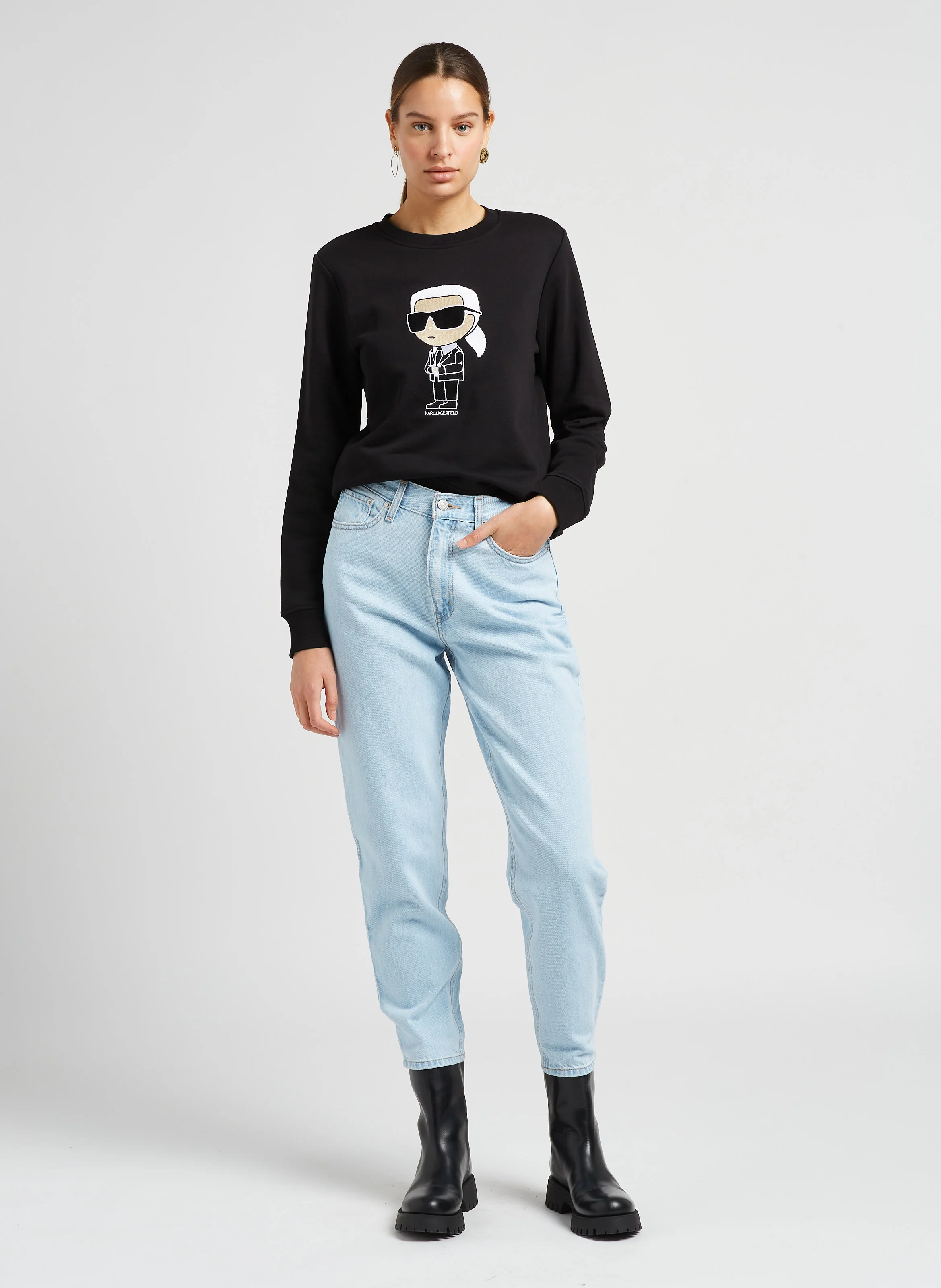 IKONIK 2.0 - Sweat col rond brodé en coton bio mélangé | Noir