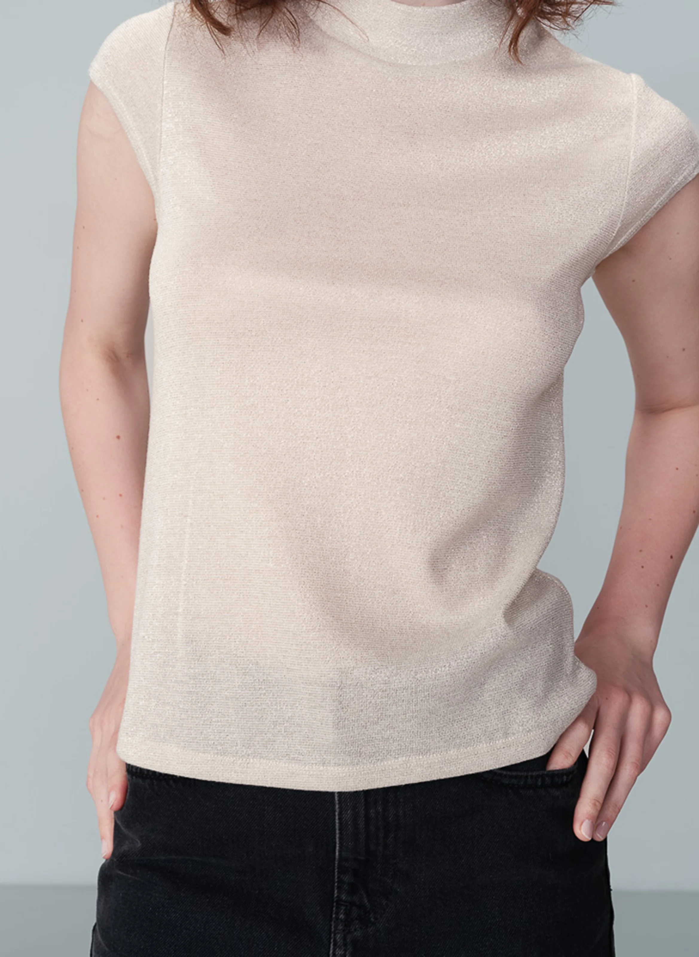 NECTAR - Top col montant ajusté pailleté | Beige