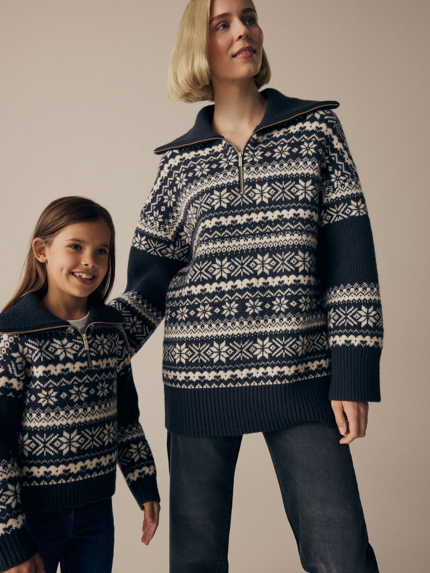 Zwart/wit - Matching Family kersttrui voor dames met Fairisle-patroon