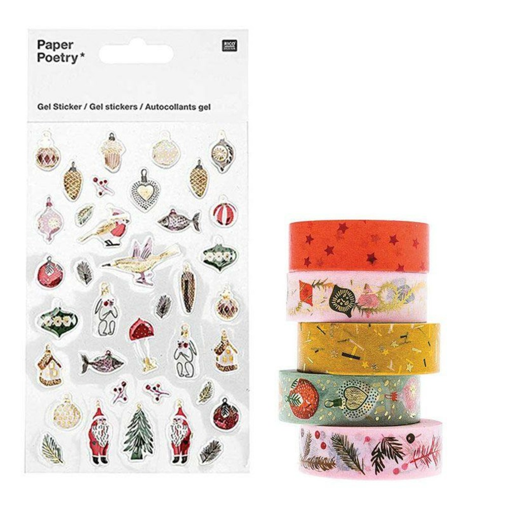 5 masking tape 10 m + stickers en gel noël nostalgique