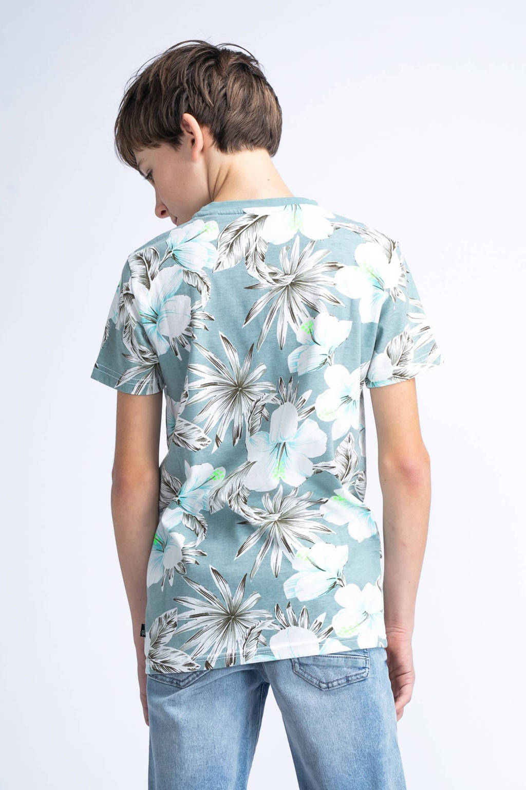 Petrol Industries T-shirt met all over print blauwgrijs/wit