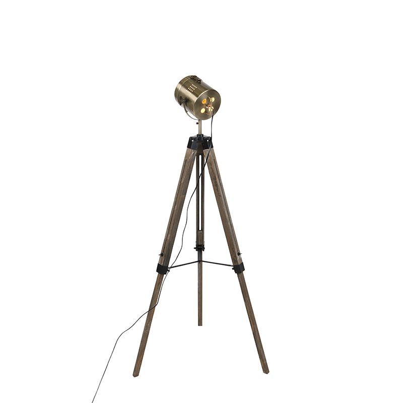 Smart vloerlamp tripod hout met studiospot incl. Wifi B35  - Braha