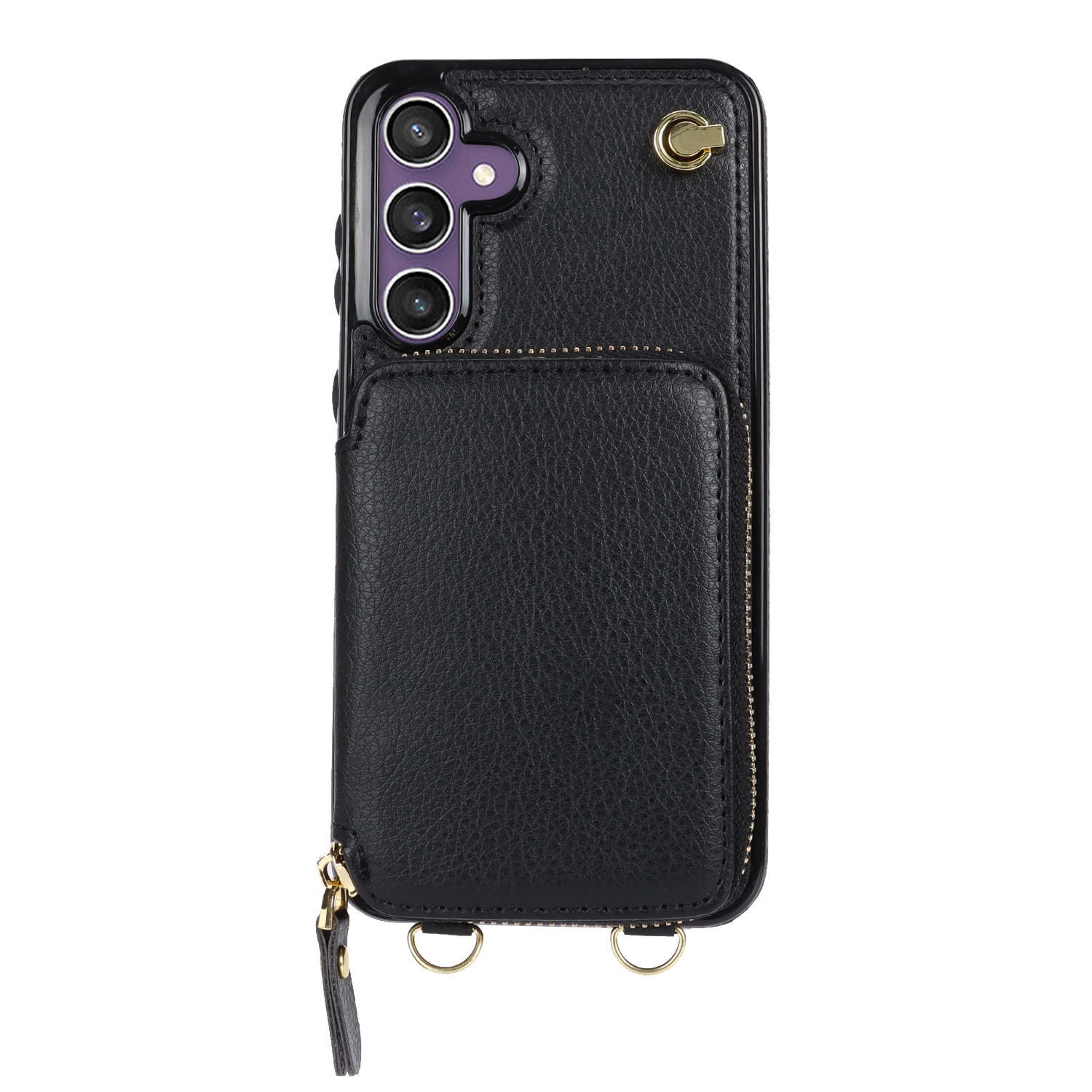 Samsung Galaxy S25 FE Necklace Leder Schutz Hülle mit Kartenfächer   Handykette (140cm) - Schwarz