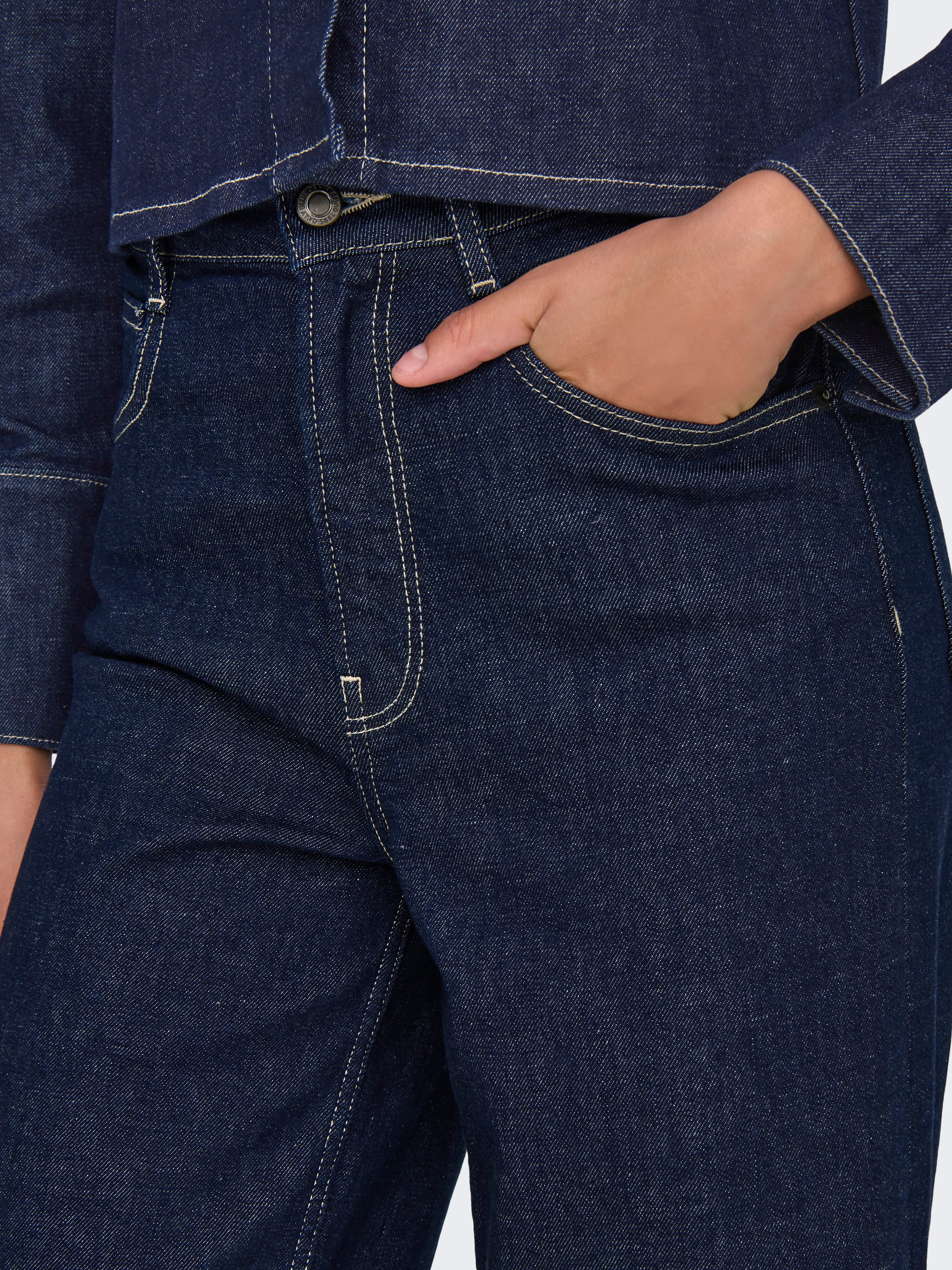 ONLMERCER Hohe Taille Weiter Beinschnitt Jeans Dark Blue Denim