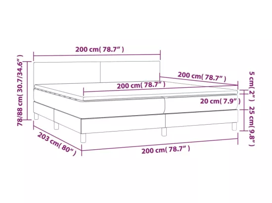 Sommier tapissier et matelas et LED Crème 200x200 cm Tissu
