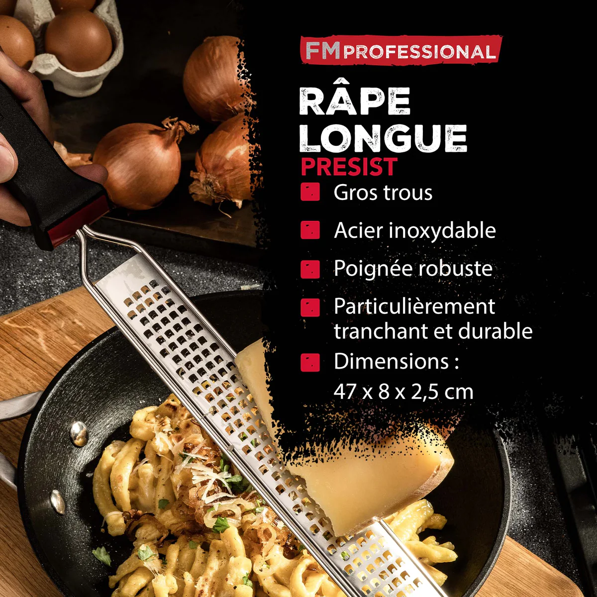 Râpe à zeste longue gros grain avec couvercle de protection Gourmet FM