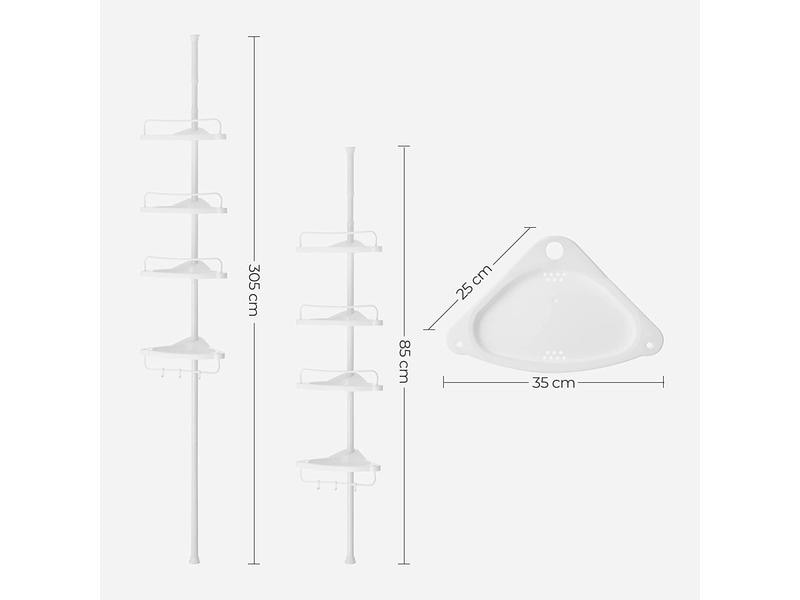 Songmics Duschmittelhalter mit Ablagen Weiss, Stahlrohr Duschregal höhenverstellbar