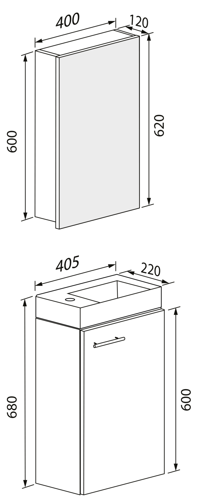3-teiliges Badmöbel-Set SLITO - Honig Eiche- mit Spiegelschrank