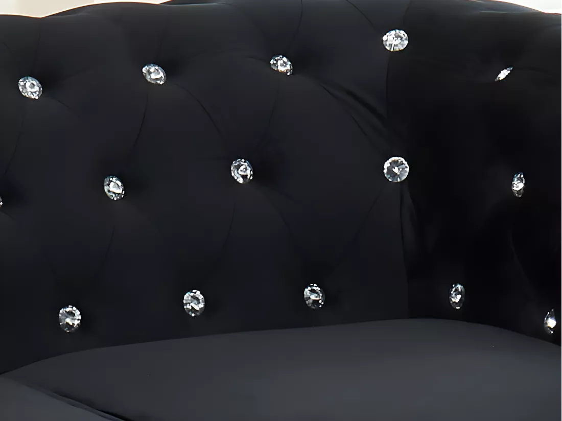 Canapé 3 places et 2 fauteuils CHESTERFIELD - Velours noir et boutons effet cristal