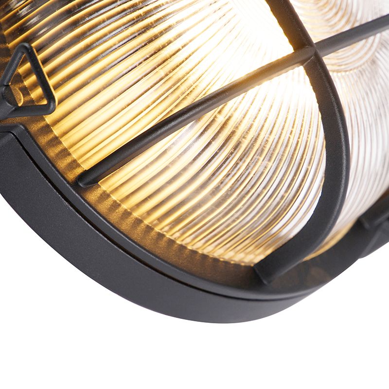 Industriële ronde wandlamp zwart IP44 - Noutica