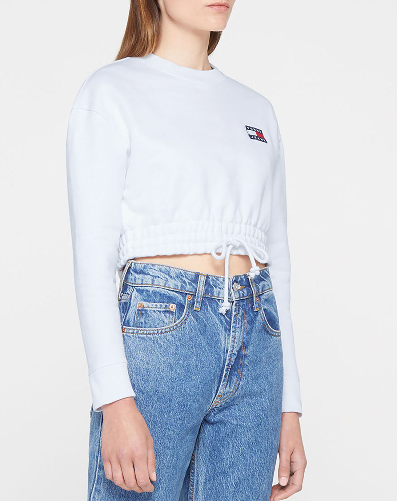 Tommy Jeans Sweat super cropped badge crew blanc