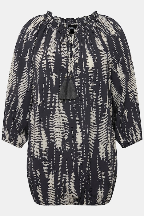 Bluse, Musterstreifen, Rüsche, Elastiksaum, 3/4-Arm