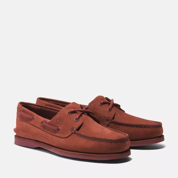 Chaussures bateau classique en cuir pour homme en rouge foncé