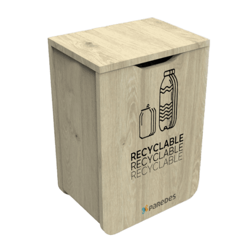 Poubelle tri sélectif Distribel pour déchets recyclables bois siglé Paredes 70L