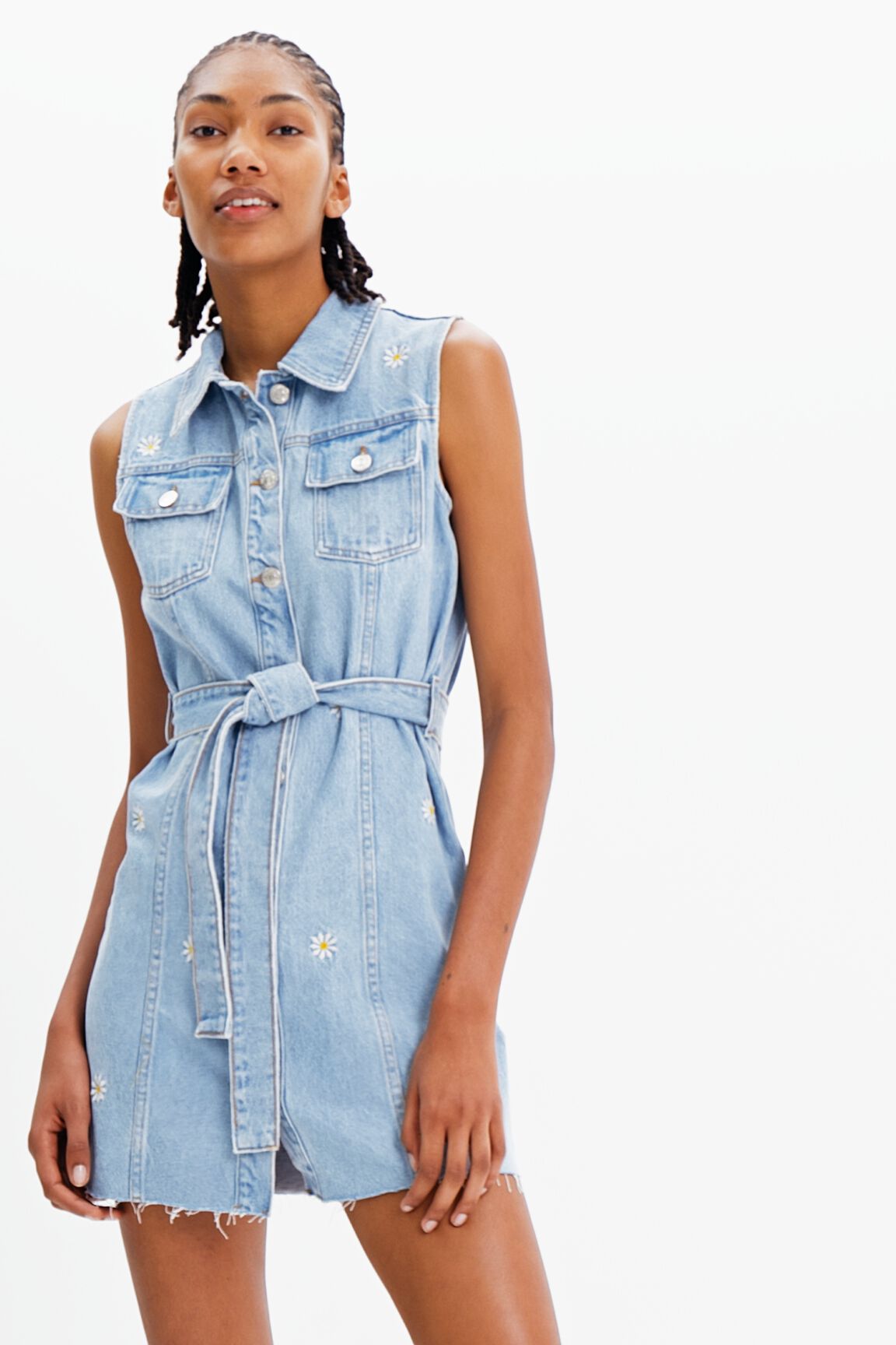 Robe courte en jean marguerites