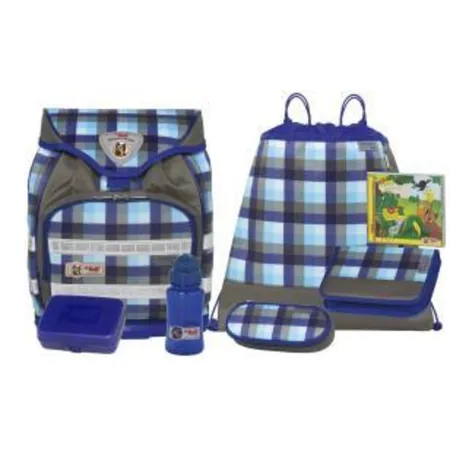 McNeill Fashion-Line Ergo Light Trekking Schulranzenset 7-teilig Caro blue