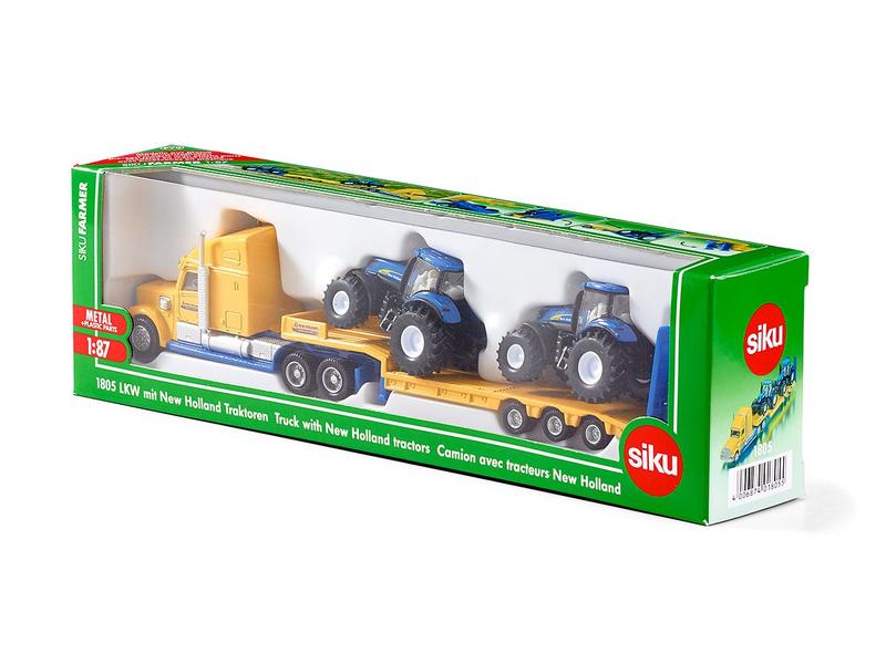 Siku Lastwagen mit Tieflader und 2x New Holland T8 Traktore US-Truck Sattelzug mit zwei New Holland Traktoren