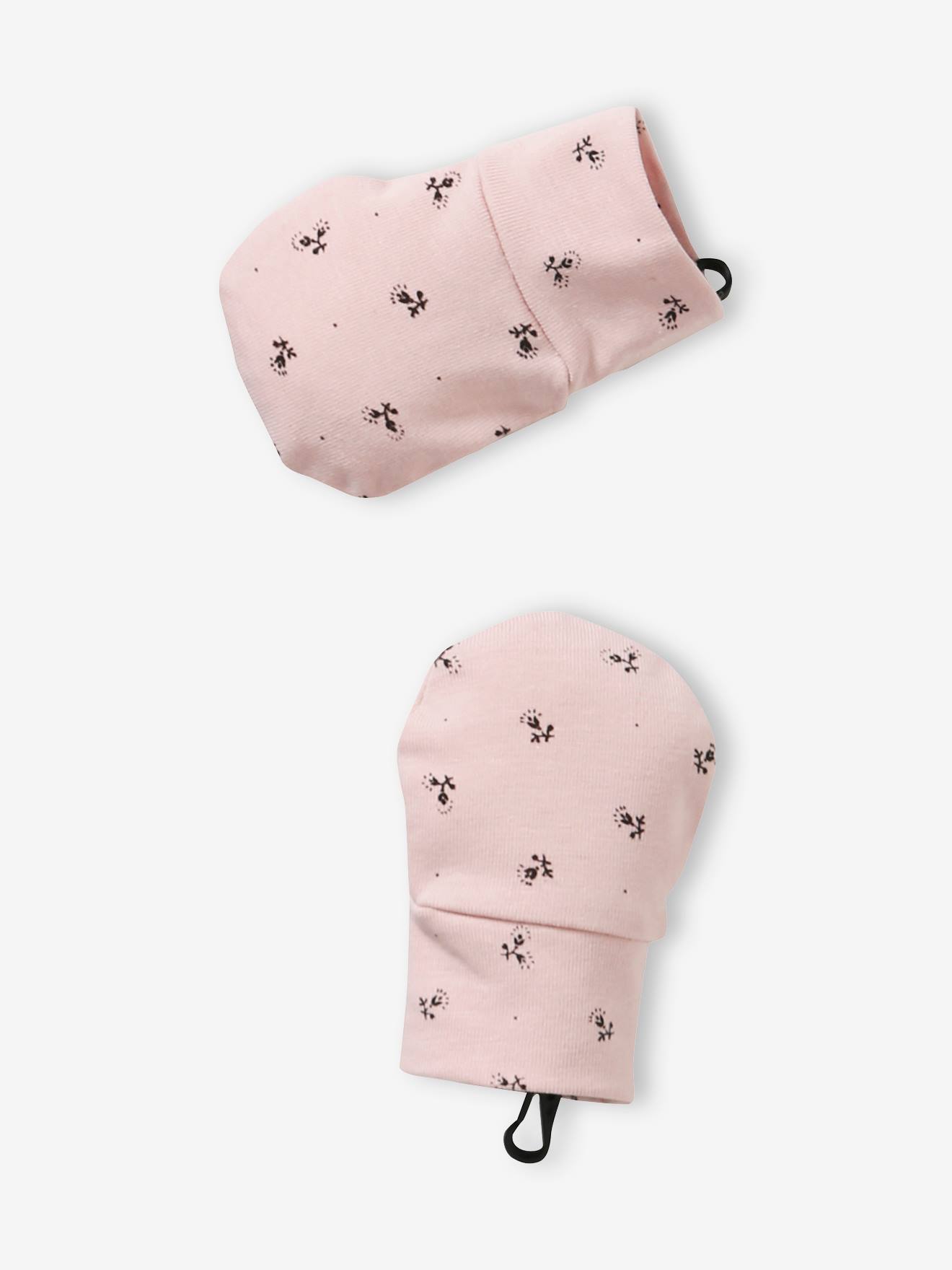 Conjunto personalizável, incluindo gorro, luvas, cachecol e bolsa de tricô estampada para bebê menina, rosa claro.
