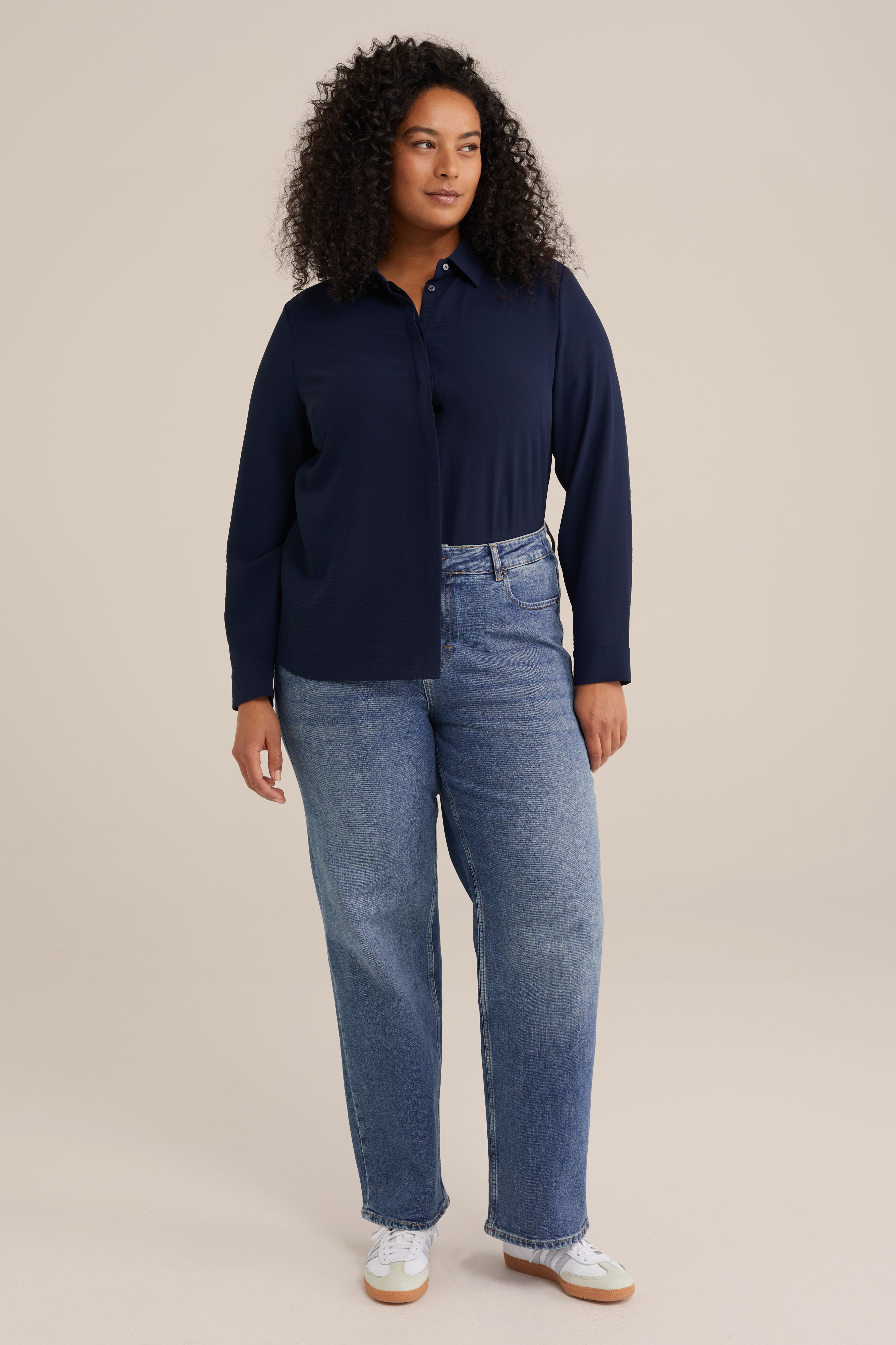 blouse - Curve WE Fashion Donkerblauw