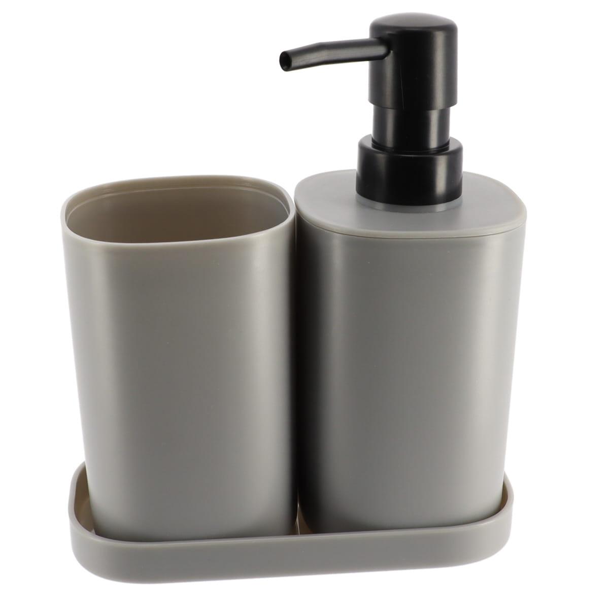 SET 3 ACCESSOIRES GOBELET DISTRIBUTEUR ET PORTE SAVON GRIS