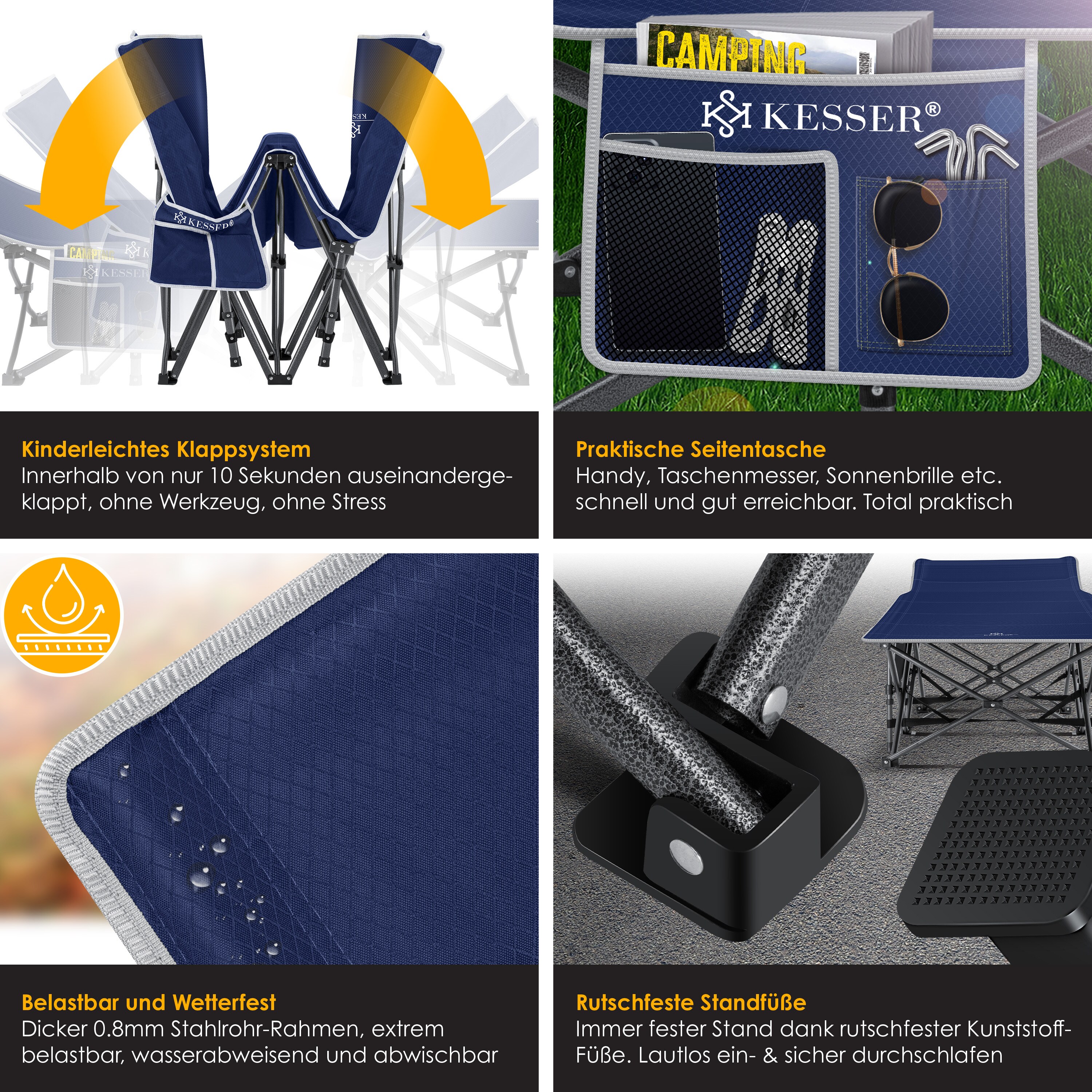 KESSER® Campingbett Feldbett Klappbar Klappbett Campingliege inkl. Tragetasche + Seitentasche Stabiles Feldbett 250kg Belastbar Metallrohr 600D Oxfordgewebe Tragbar Liege Reise Bequem