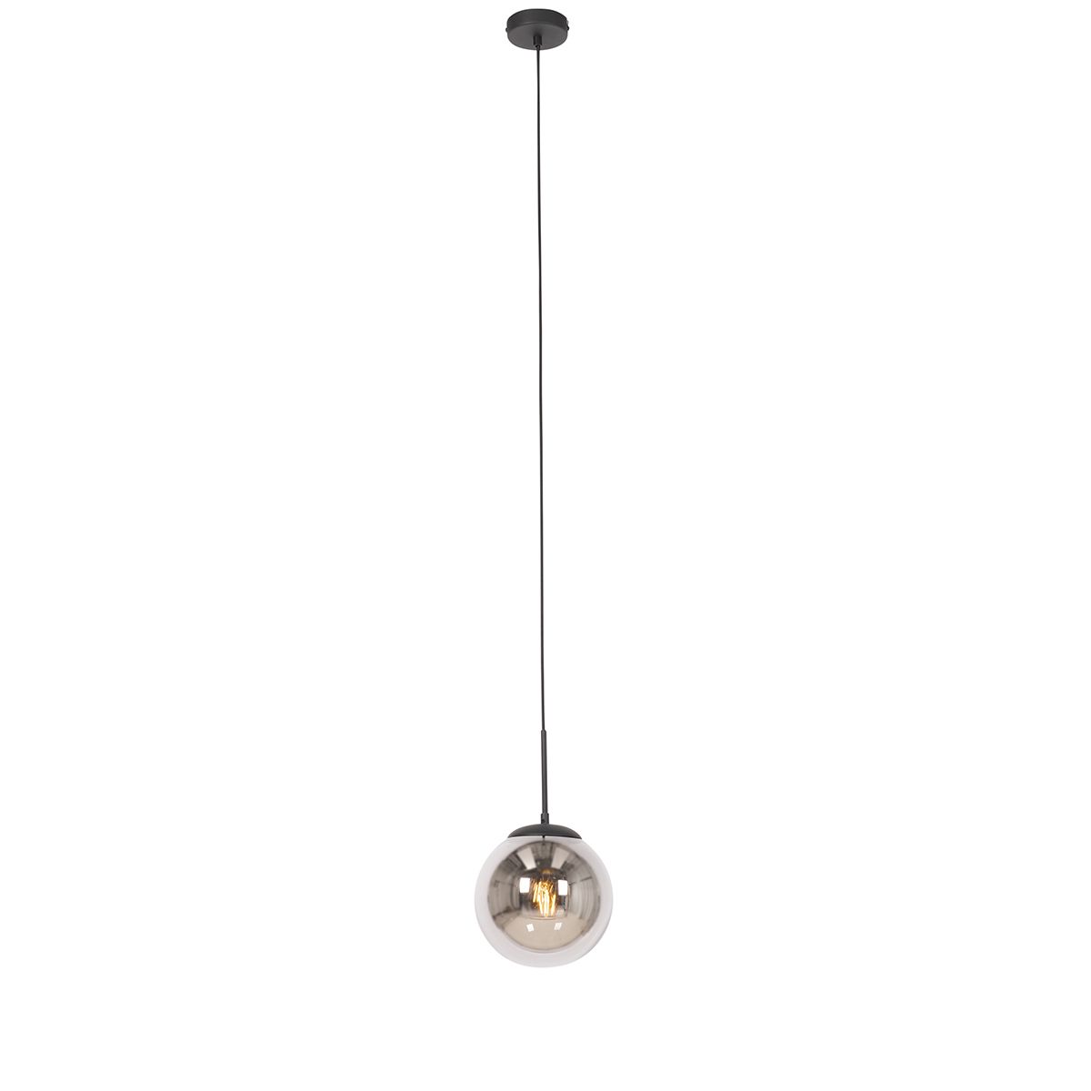 Art Deco hanglamp zwart met smoke glas - Flore