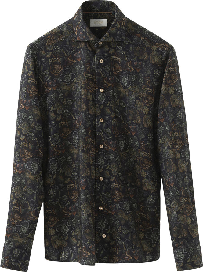 ETON Contemporary Fit Floral Merino Wool Shirt Brun