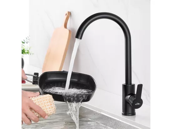 AuraLum Max 2pcs Noir Robinet Cuisine en Laiton Rotatif à 360° Mitigeur Évier Monotrou à Eau Chaude et Froide Convient pour Evier Cuisine,EU Modèle